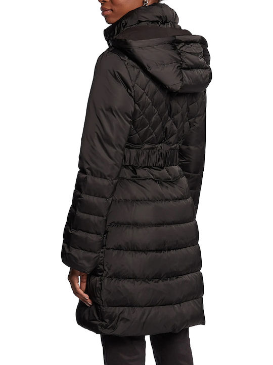 Women's Long Puffer Jacket for Winter with Hood Black