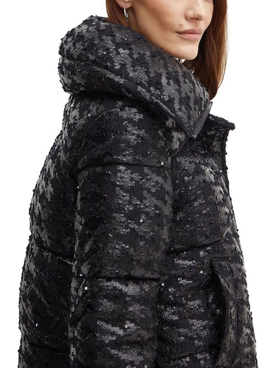 Kurz Damen Puffer Jacke für Winter Schwarz