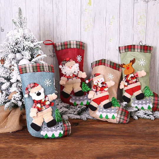 Christmas Decorative Polyester Socks with Santa Claus / Reindeer / Snowmen / Tree L31xW19cm 4pcs