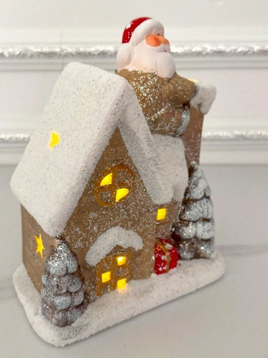 Velve Crăciunescă Iluminată Decorativă Scenă Bej 17x15cm.