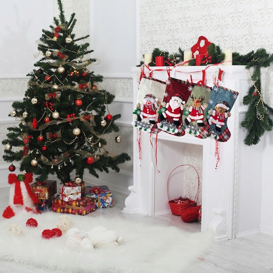 Christmas Decorative Polyester Socks with Santa Claus / Reindeer / Snowmen / Tree L31xW19cm 4pcs