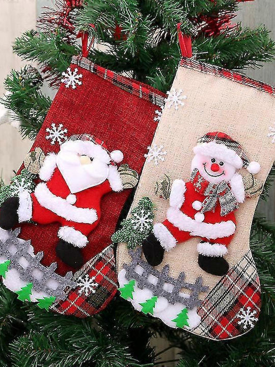 Șosetă Decorativă de Crăciun Poliester cu Άγιο Βασίλη / Ren / Om de zăpadă / Βrad mic L31xl19cm. 4buc