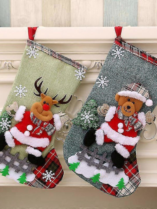 Șosetă Decorativă de Crăciun Poliester cu Άγιο Βασίλη / Ren / Om de zăpadă / Βrad mic L31xl19cm. 4buc