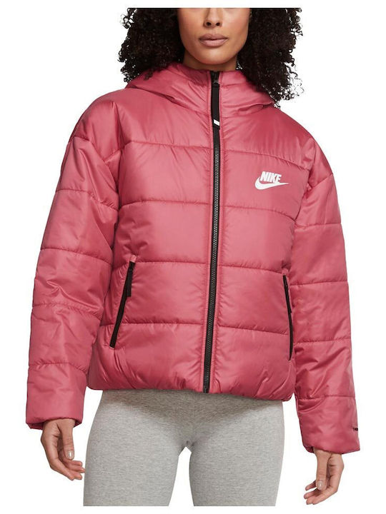 Sportswear Women's Short Puffer Jacket for Winter with Hood Pink