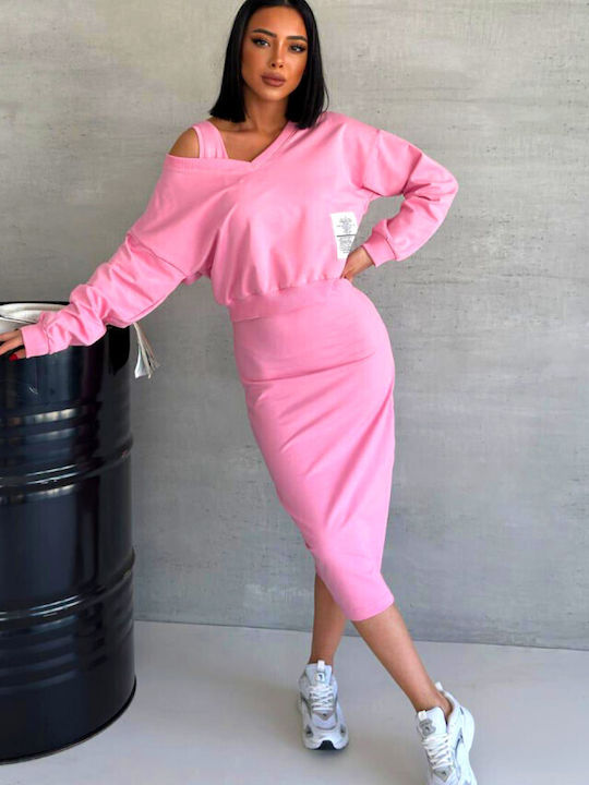 Midi Βραδινό Φόρεμα Pink