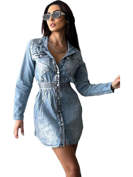 Rochie-Cămașă Mini Din Denim