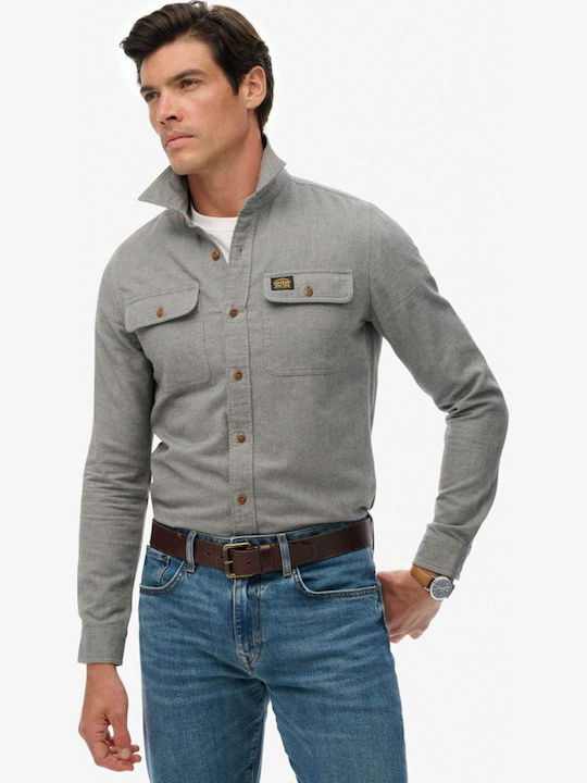 Langärmeliges Flanell Overshirt in Enge Passform Grau Pearl Blue