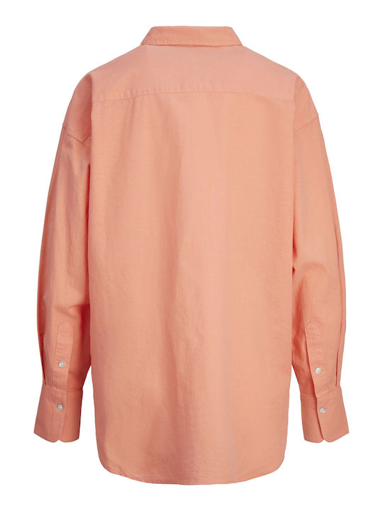 Women's Linen Long Sleeve Shirt Orange