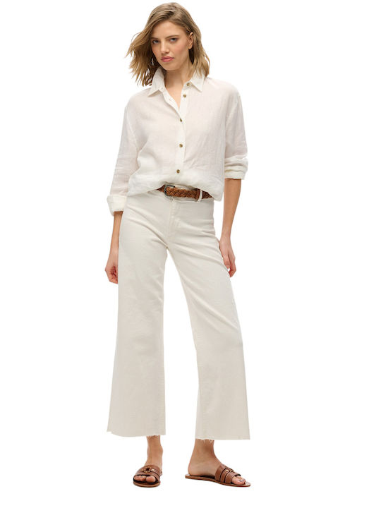 Women's Linen Long Sleeve Shirt White