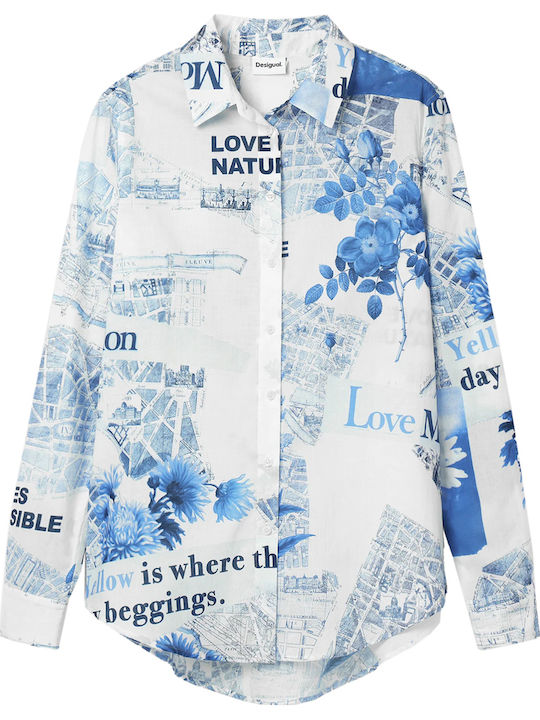 Flowers News Women's Long Sleeve Shirt Blue