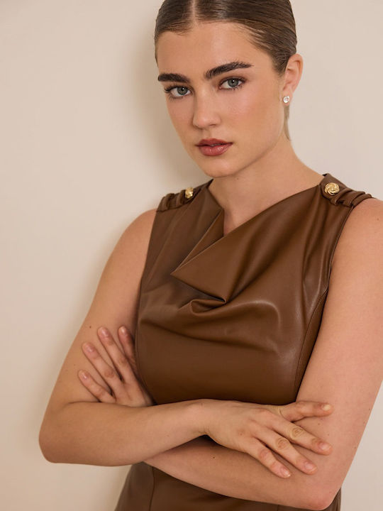 Noki Midi Evening Dress Leather Wrap Brown