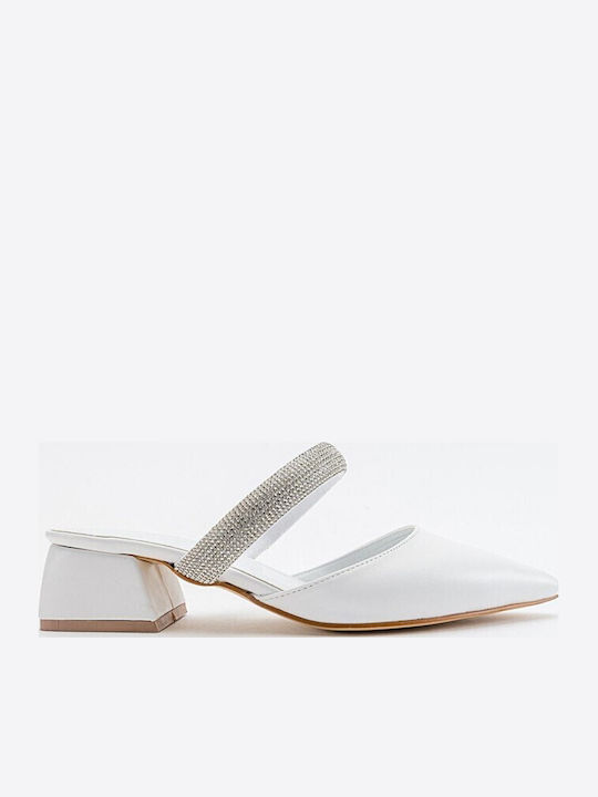 Leder Mules mit Absatz in Weiß Farbe