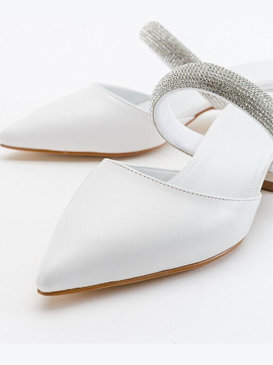 Leder Mules mit Absatz in Weiß Farbe