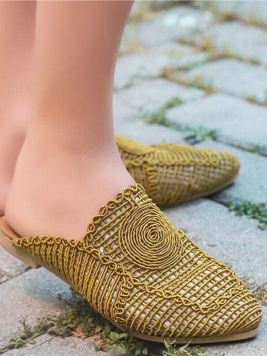 Piele Mule cu Toc în Culoare Galben