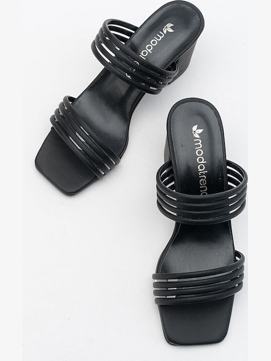 Leather Mules with Heel in Black Color