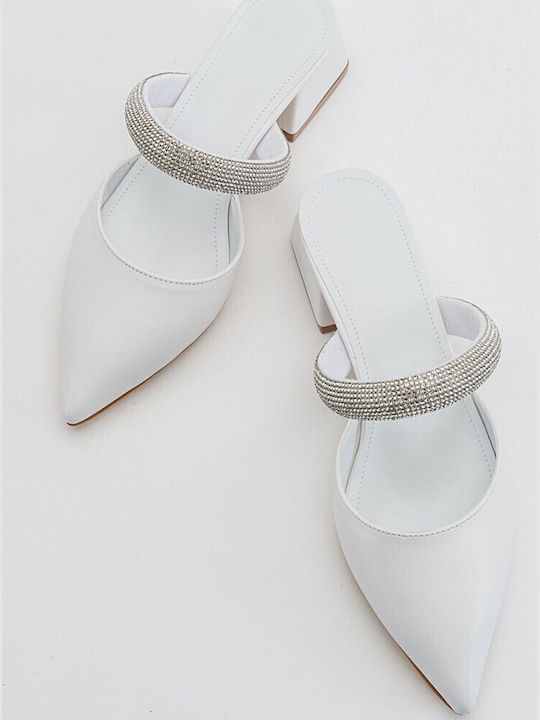 Leder Mules mit Absatz in Weiß Farbe