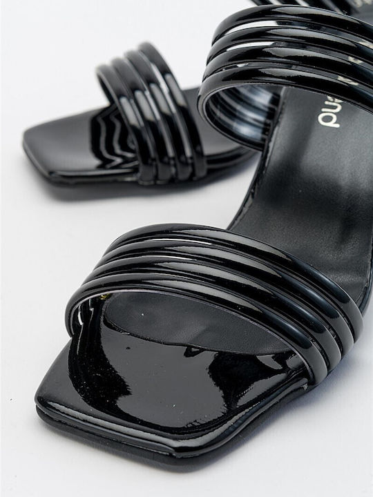 Mules from Patent Leather with Heel in Black Color
