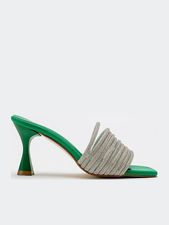 Leder Mules mit Absatz in Grün Farbe