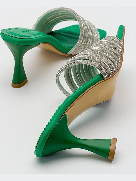 Leder Mules mit Absatz in Grün Farbe