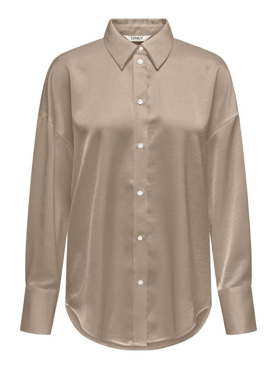 Langärmeliges Damen-Satin-Hemd Silver Mink