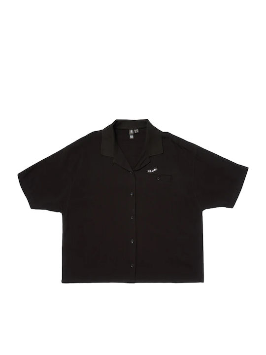 Woven" Langärmelig Damen Hemd Schwarz