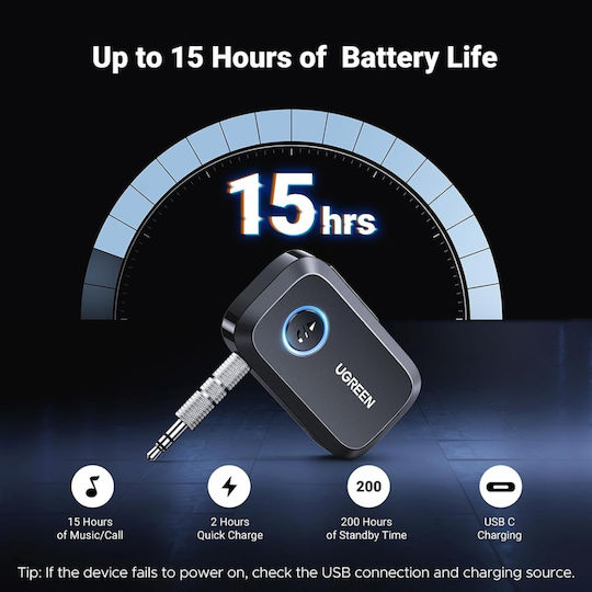 Bluetooth 5.3 Аудио Адаптер Ugreen Cm596 3.5mm Жак Вграден Микрофон EDR Съвместим За Кола Черен