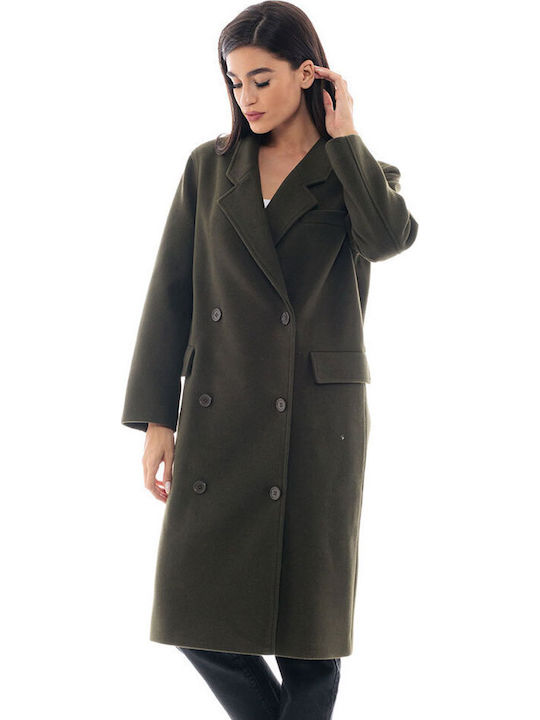 Дамско Khaki Палто Oversized с копчета