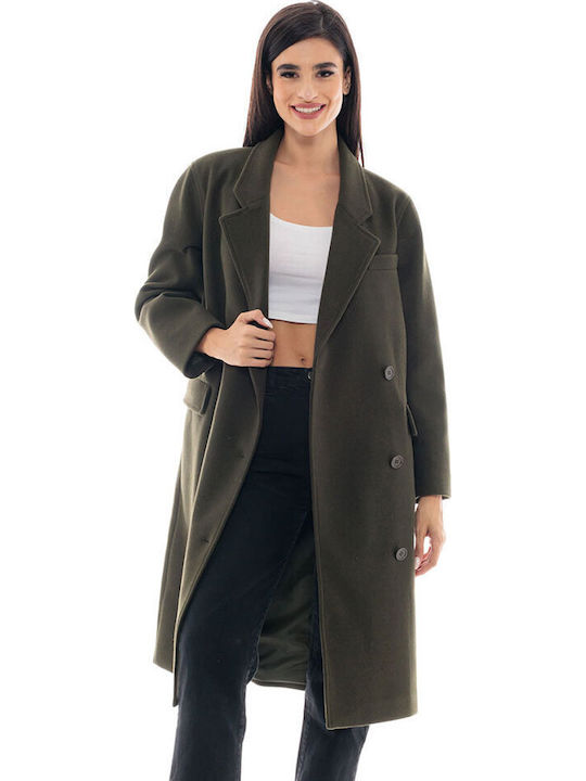 Дамско Khaki Палто Oversized с копчета