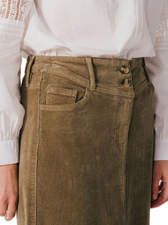 Hoch tailliert Midi Rock Olive