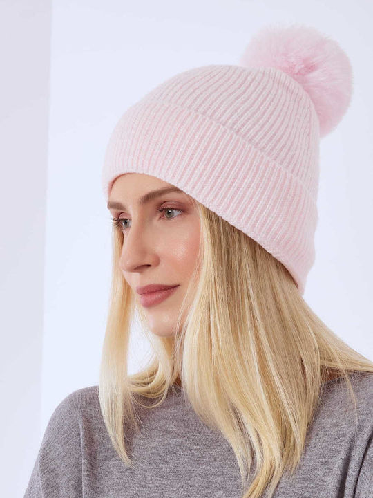 Celestino Women's Pink Fur Pom Pom Beanie