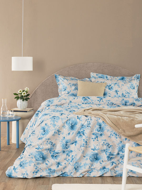Palamaiki Duvet Cover Set Cotton Satin Single with Pillowcase 170x250 Ivy Light Blue