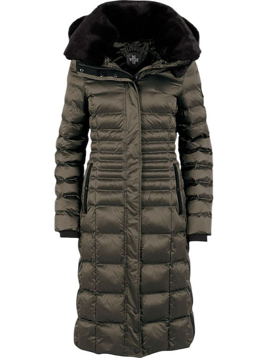 Chrystaline Μακρύ Γυναικείο Puffer Μπουφάν Αδιάβροχο και Αντιανεμικό για Χειμώνα Tourmaline Green