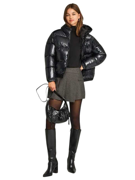 Women's Puffer Jacket for Winter with Hood Black
