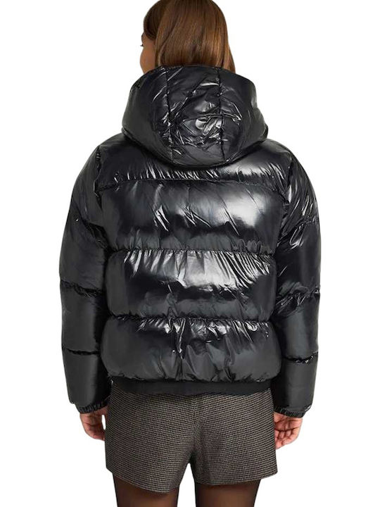 Women's Puffer Jacket for Winter with Hood Black