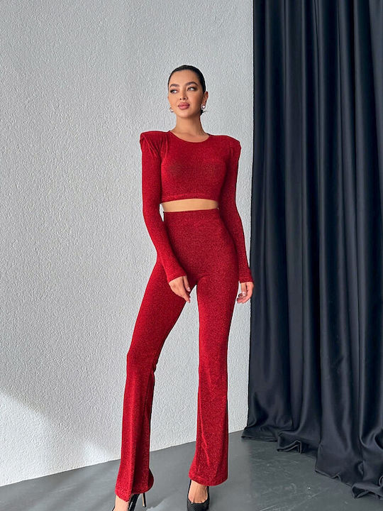 Damen Red Set mit Hose Schlaghose