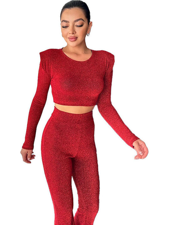 Damen Red Set mit Hose Schlaghose