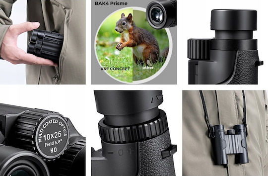 Kf Mini Binoculars 10x25mm Zoom 10x25 Bak-4 Ip65 + Case