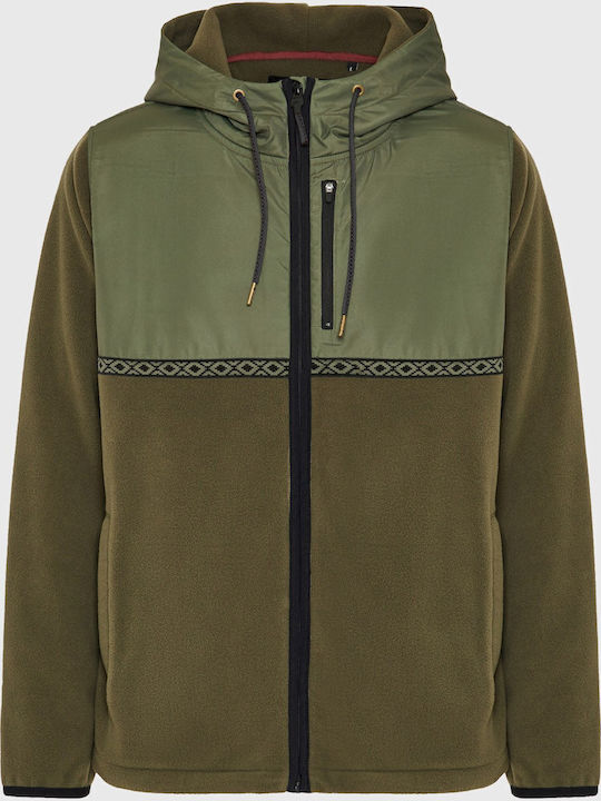Ανδρική Ζακέτα Fleece με Κουκούλα Πράσινη