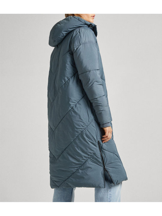 W E1 Drop Women's Long Puffer Jacket for Winter with Hood Gray