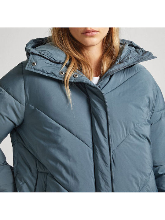W E1 Drop Women's Long Puffer Jacket for Winter with Hood Gray