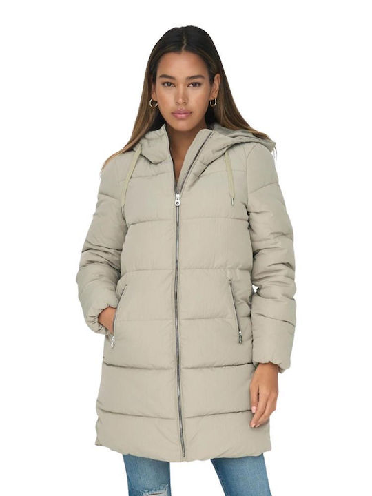 Dolly Women's Long Puffer Jacket for Spring or Autumn with Hood Weathered Teak