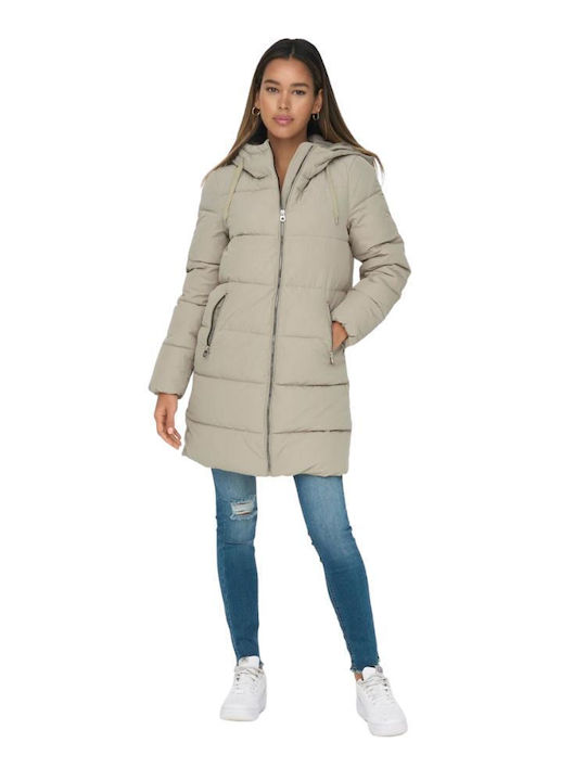 Dolly Women's Long Puffer Jacket for Spring or Autumn with Hood Weathered Teak