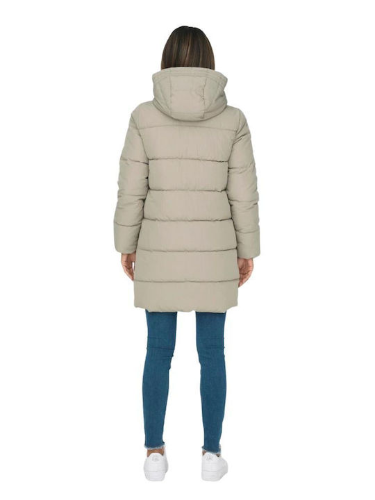 Dolly Women's Long Puffer Jacket for Spring or Autumn with Hood Weathered Teak