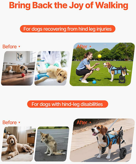 Dog Wheelchair Vevor Rear Legs Adjustable Pet Wheelchair 2 Wheels Lightweight Dog Cart Shock Absorbing Wheels Mobility Support Cart Disabled Injured Dogs Up To 10kg Small