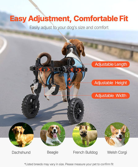 Dog Wheelchair Vevor Rear Legs Adjustable Pet Wheelchair 2 Wheels Lightweight Dog Cart Shock Absorbing Wheels Mobility Support Cart Disabled Injured Dogs Up To 10kg Small