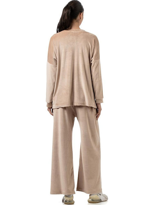 Jogginganzug Samt Beige