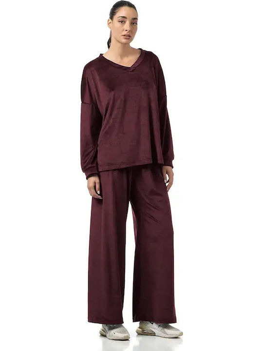 Sweatpants Set Velvet Bordeaux