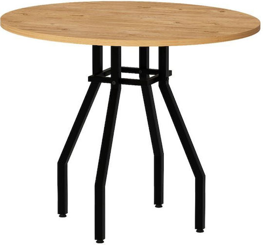 Roma Round Table Dining Room Wooden with Metal Frame Pine Oak 80x80x75cm
