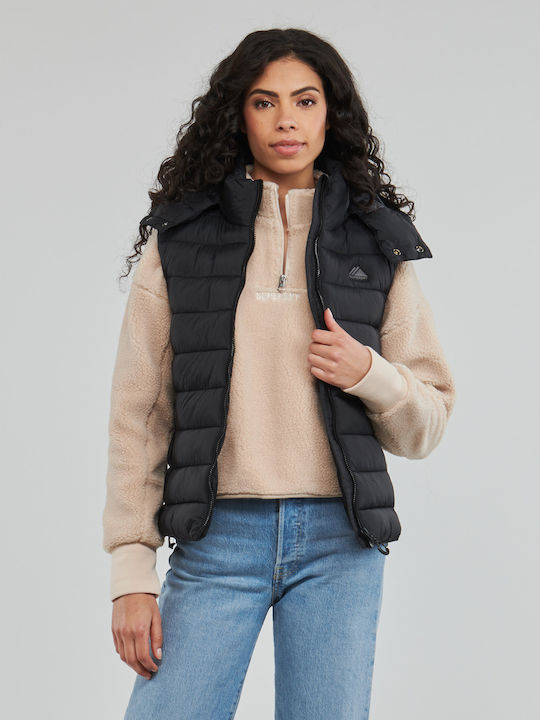 Fuji Women's Short Puffer Jacket for Winter with Hood Black