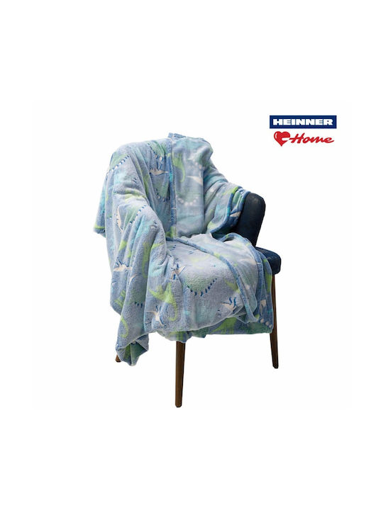 Heinner Blanket Dino Glowing Light Blue 200x160cm